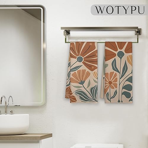 Miniatura 5 de Groovy - Juego de 2 toallas de cocina vintage bohemias, florales naranjas y verdes, estilo retro de los años 70, diseño botánico botánico de