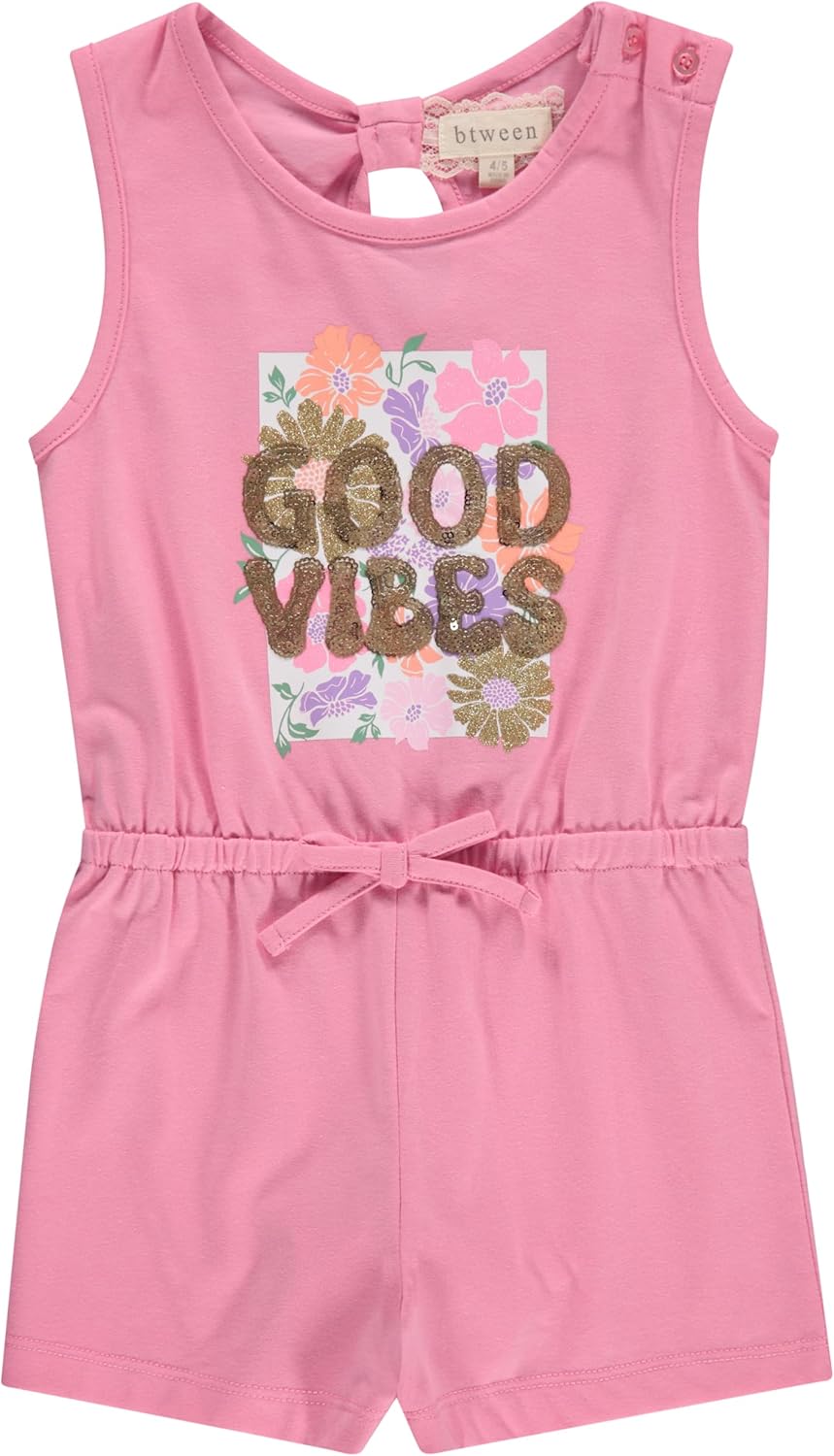 BTween Girls 3 Pack Romper Set Cute Comfy Sleeveless Summer Jumpsuits for Kids Floral, Striped Solid Designs (4-16) - Image 2