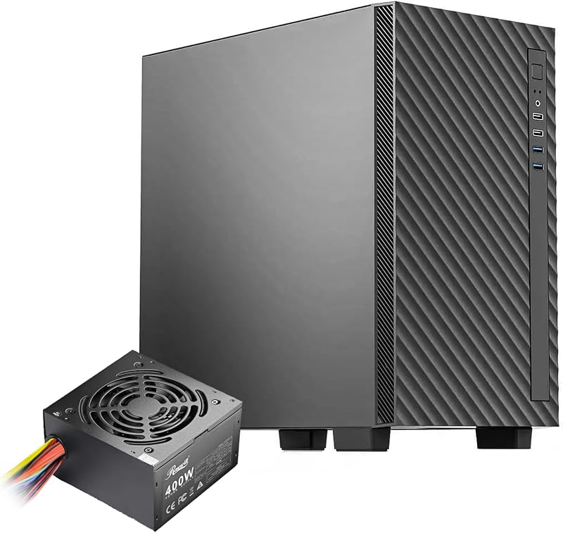 Caja para computadora de escritorio Micro ATX Mini Tower | Fuente de alimentación de 400 W preinstalada | 1 ventilador PWM de 120 mm | Soporte AIO de 240 mm y 280 mm | 2 USB 2.0 | 2 USB 3.0 | PC para juegos y oficina - FBM-X5