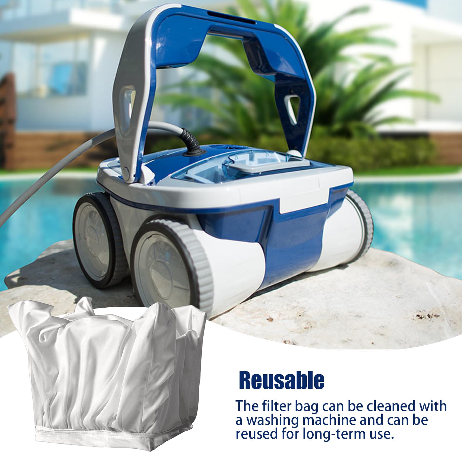 Reemplazo de bolsa de filtro para robot limpiador de piscina, bolsa de filtro lavable de tela duradera con doble filtrado fino a prueba de residuos, compatibilidad universal para limpiadores fuera del