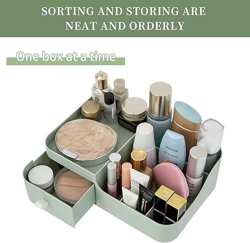 Miniatura 6 de Abiudeng Organizador de escritorio de maquillaje con cajones, organizador de baño pequeño para cosméticos, cuidado de la piel, soporte de tocador