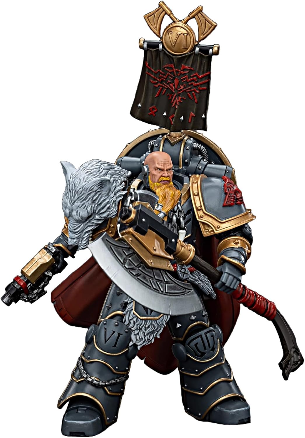 JOYTOY Warhammer 40K 1/18 Action Figures Space Wolves Legion Praetor with Power Axe and Combat Shield Collectible Model 4.9Inches