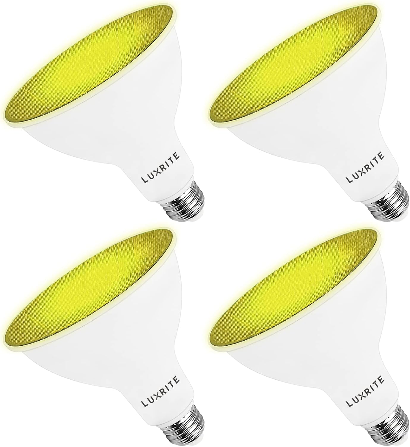 Luxrite LED PAR38 Flood Yellow Light Bulbs, 8W (45W Equivalent), Yellow Flood Light LED Bulb, Damp Rated, UL Listed, E26 Base, Indoor Outdoor, Holiday, Party, Decoration, Event, Home Lighting (4 Pack)