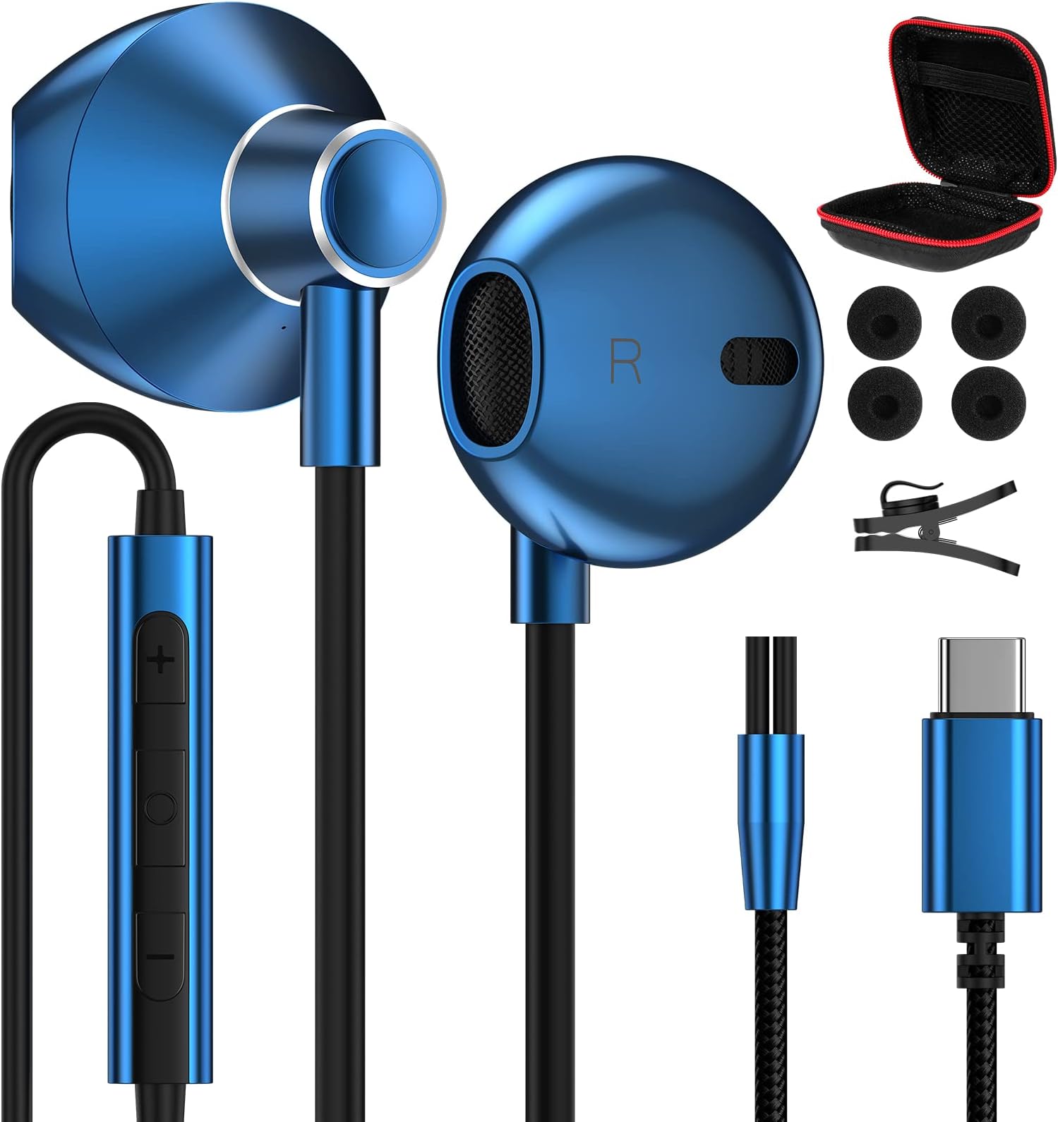 COOYA USB C Headphones for iPhone 15 Pro Max iPad Air 5th Pixel 6 Type C Wired Earbuds with Mic Volume Control Metal Shell HiFi Stereo in-Ear Earphones for Samsung S23 Ultra S22 Flip5 A54 A53 S21 S20