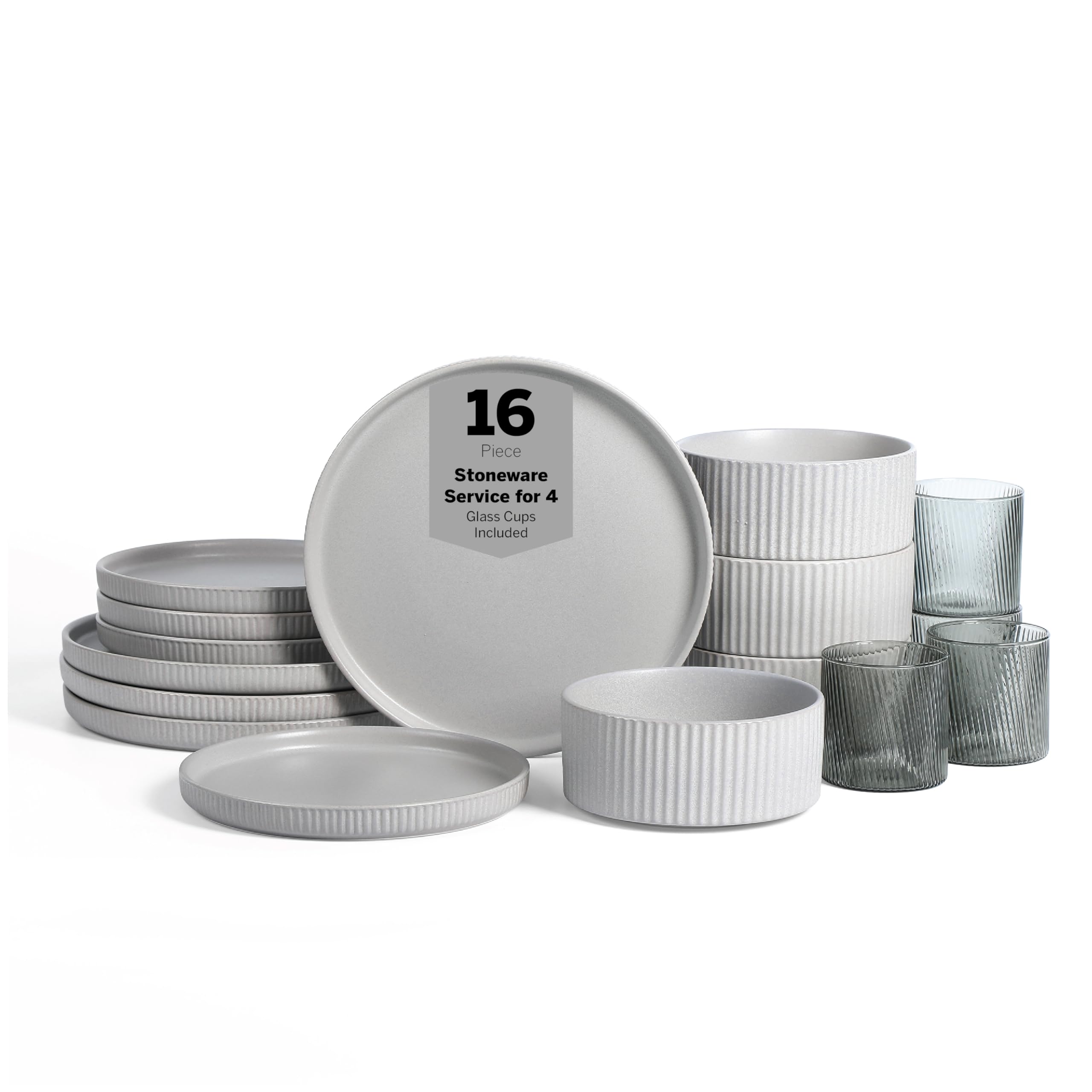 Stone Lain Haven Stoneware, Borosilicate Dinnerware Set, 16-Piece