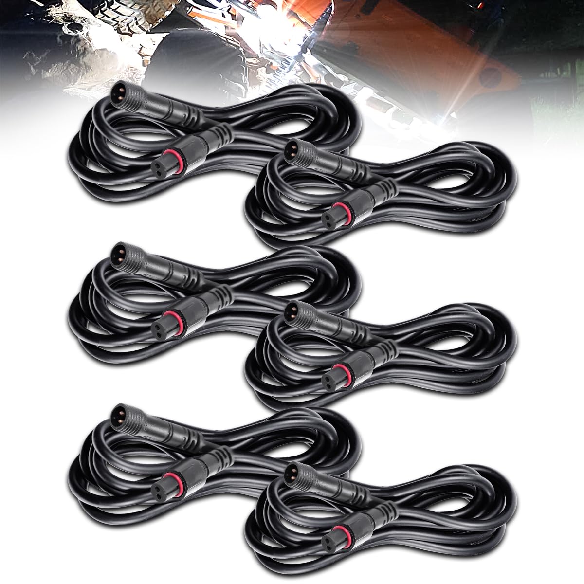 LEDMIRCY LED Rock Lights Extension Cable 2 Pins Wire Connectors 6PCS 5ft 22AWG Female Male Waterproof Extension Cable 11mm Nut Small Size for LED Strip Light Driving Fog Lights(Only for Single Color)