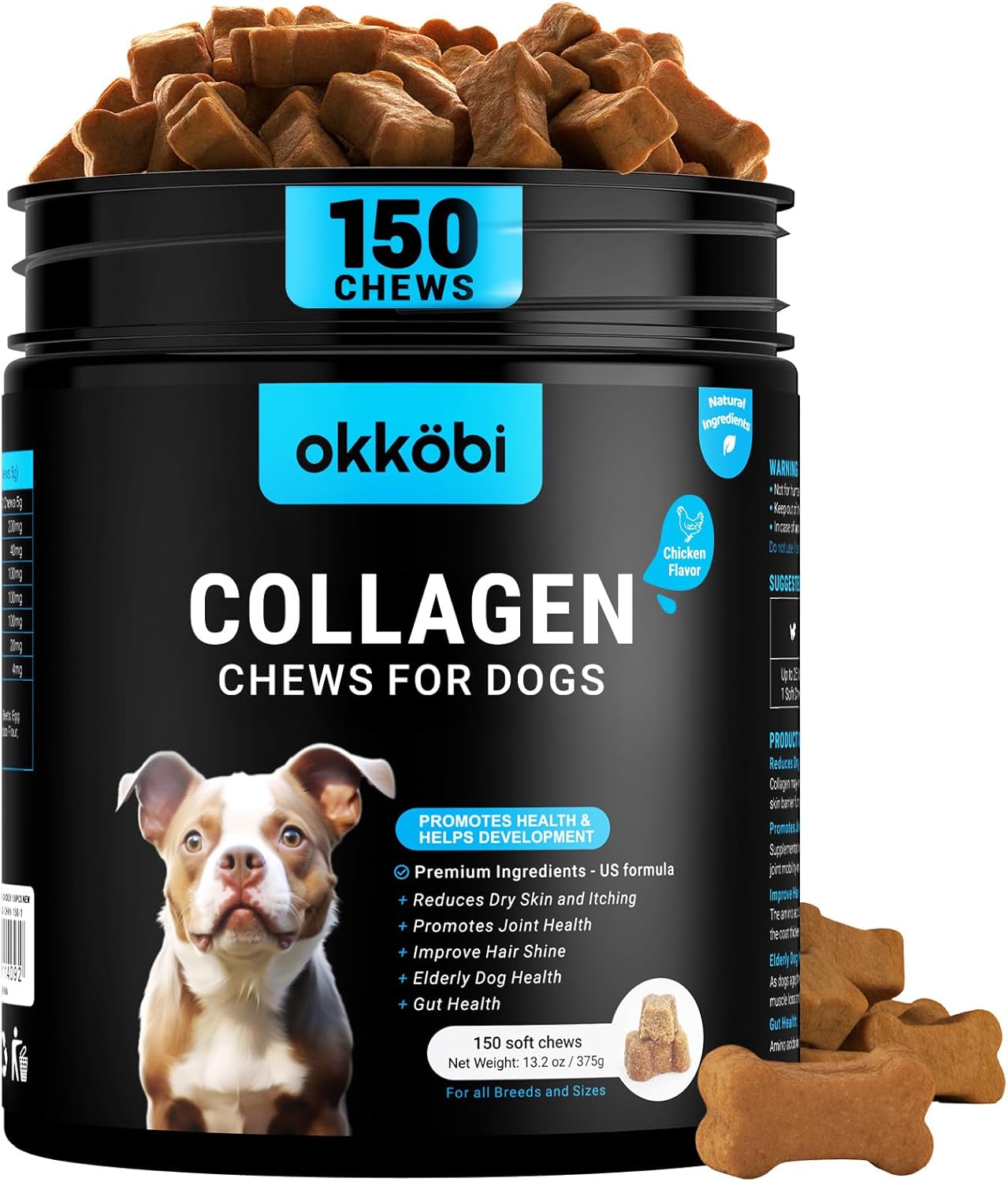Collagen for Dogs – 150 Chews – Joint, Skin & Coat Supplement with Hyaluronic Acid, Eggshell Membrane & Vitamin C – Daily Hip & Joint Support for Senior Dogs & Puppies – Chicken