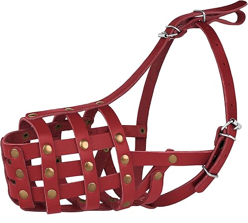Miniatura 2 de MUROM Bozal de cuero para perro, pastor alemán, ajustable, transpirable, para doberman, dálmata, razas medianas y grandes, negro, marrón, rojo,