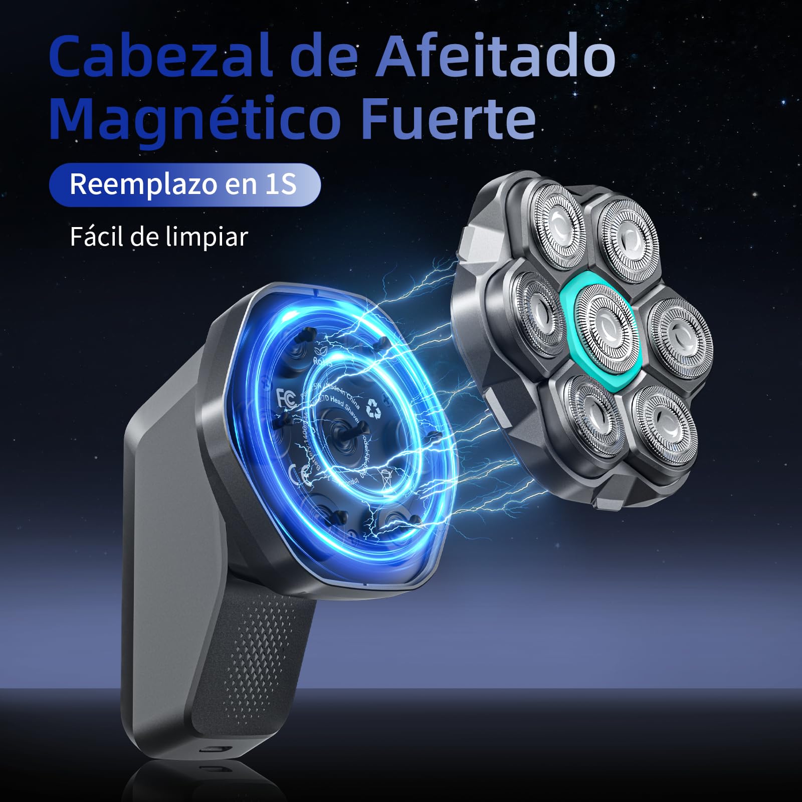 kensen Afeitadora Cabeza Hombre, Maquina Afeitar Hombre para Calvo, 7D Cabezales Maquina para Afeitar Cabeza en Seco y Húmedo con Pantalla LED, 100 mins Uso, IPX6 Impermeable, USB-C, 8100/8500RPM