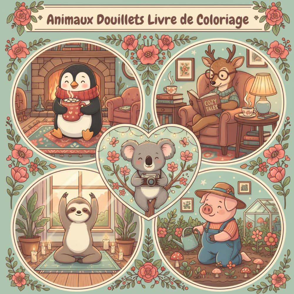 Animaux Douillets Livre de Coloriage: 40 Illustrations Détaillées d'Adorables Animaux dans des Scènes Relaxantes pour Soulager le Stress et l'Expression Créative