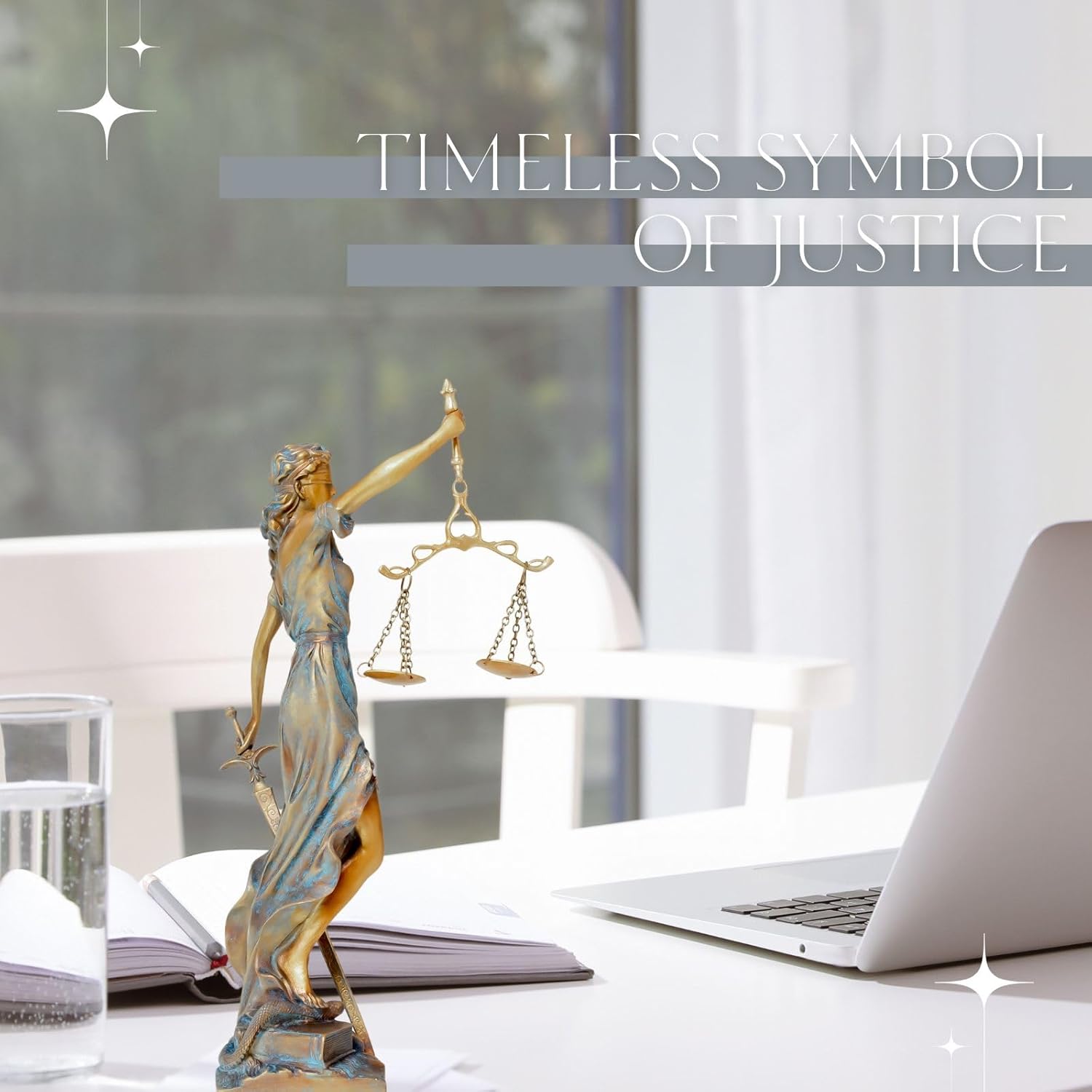 Lady Justice Statue Bronze, 11" Themis Goddess of Justice Figurine, Blind Lady Justice with Scales, Legal Office Decor for Desk, Bookshelf, Lawyer Gift