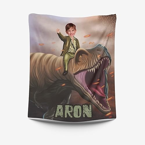 Vista 70 de Manta personalizada de dinosaurio, manta personalizada de dinosaurio para niños, regalo de foto personalizado para él, manta Minky de 50 x 60