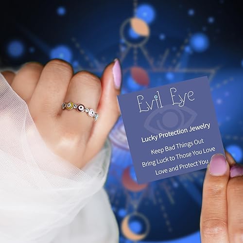 Miniatura 3 de Shysnow Anillo de mal de ojo para mujer, plata de ley 925, color azul, Hamsa, mal de ojo, esmaltado, con circonita cúbica, delicados ojos turcos,