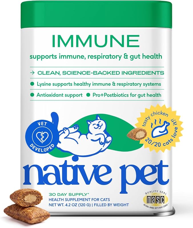 Suplemento em Petiscos de L-Lisina com Sabor de Frango para Gatos Native Pet – 300 unidades