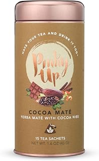 Pinky Up Cocoa Maté Tea Bags in Tin, Yerba Maté Blend Infused with Cocoa Nibs & Citrus, 15 Oversized Pyramid Tea Sachets, Perfect for Morning or Afternoon Energy Boost, Smooth & Refreshing Taste