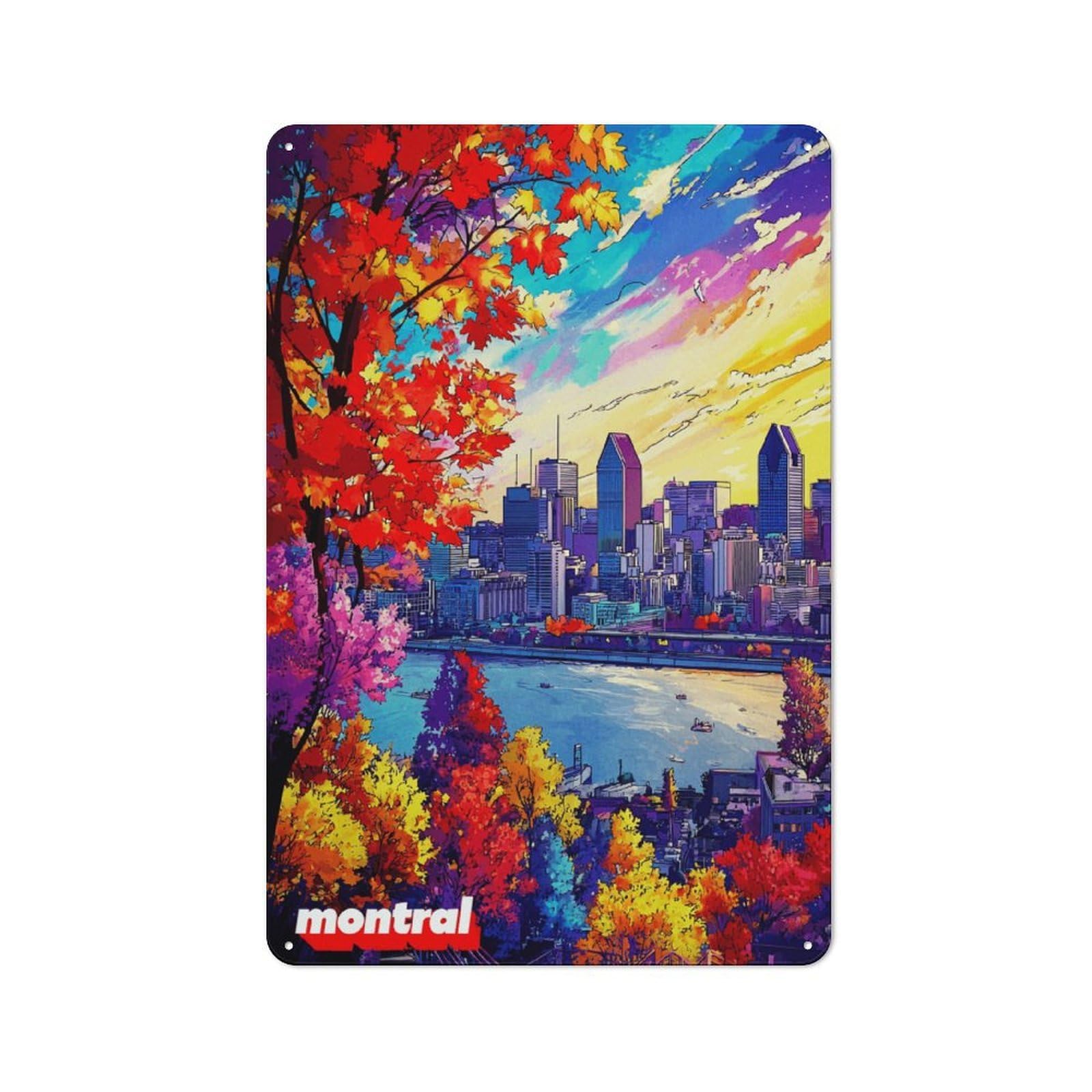 Junmoney Autumn Colors In Montréal Skyline -3 Vintage Tin Sign 30X20cm With For Home Office Or Studio, Winter Wall Decor For Creative Workspace Decorators