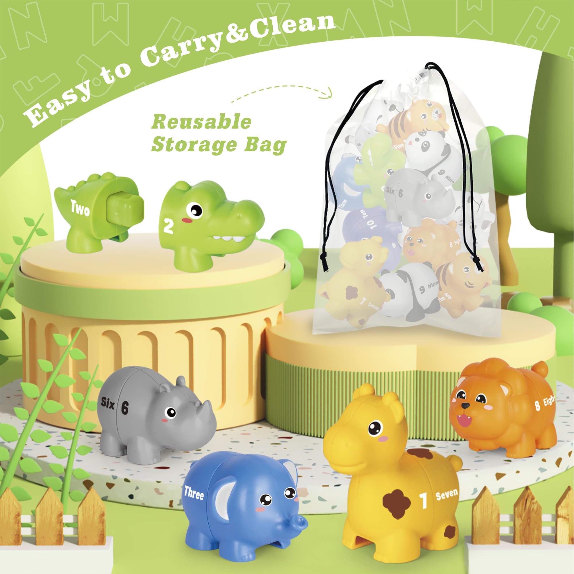 Jetbotell Learning Toys for 2 3 4 Year Old, 20 Pcs Number Matching Game with Digital English, 10 Different Animal Figures, Preschool Activities Montessori Fine Motor Toys for Toddlers Kids