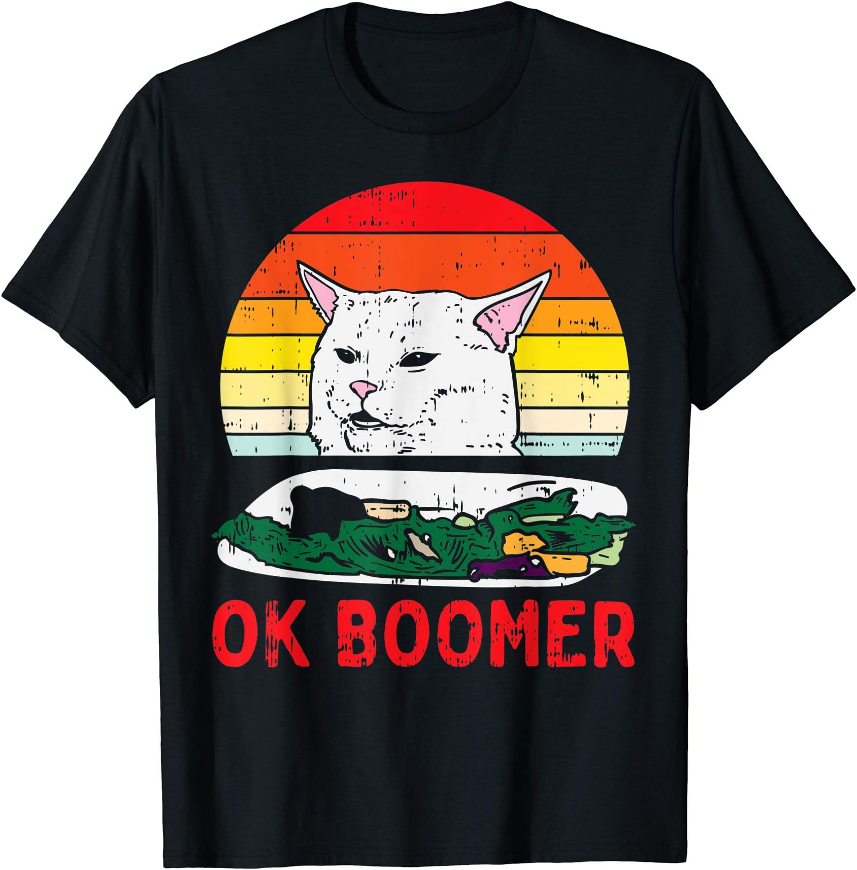Confused Cat Dinner Table Ok Boomer Funny Meme Lover Gift T-Shirt