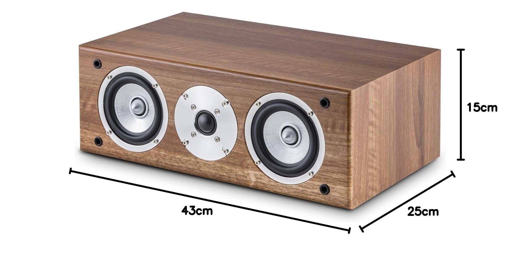auna - Line 500 CS-WN, altavoz central, altavoz central, altavoz central, 60 W RMS, sistema de 2 vías, pasivo, dos tweeter de 10 cm (4"), un altavoz de agudos de 2,5 cm (1"), conector de fase, conector terminal, nogal