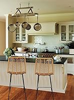 Vista 2 de First of a Kind Taburete de ratán de 36 pulgadas con marco de metal negro, uso para interiores y exteriores, diseño cómodo y marco de metal