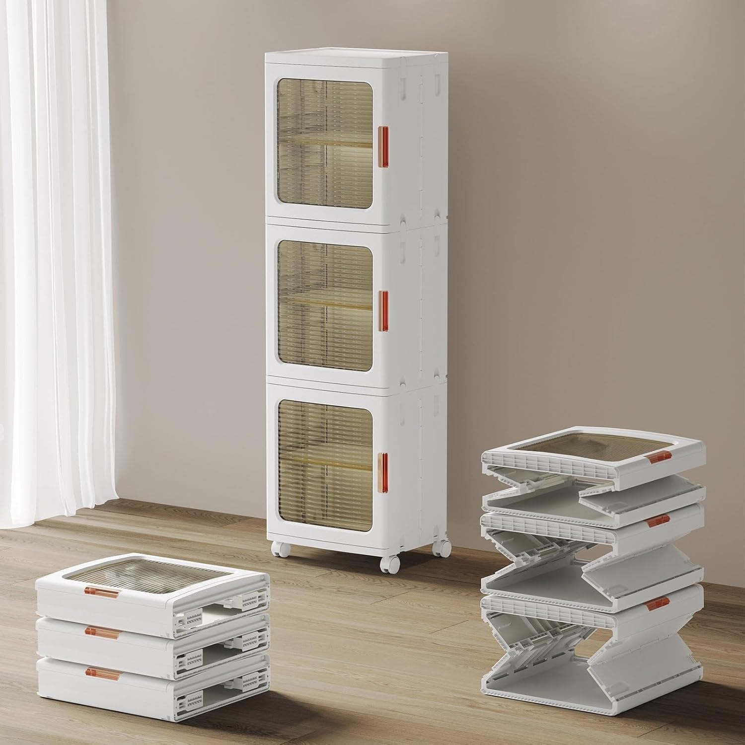 Bacs de rangement empilables en plastique transparent avec couvercles pour bureau