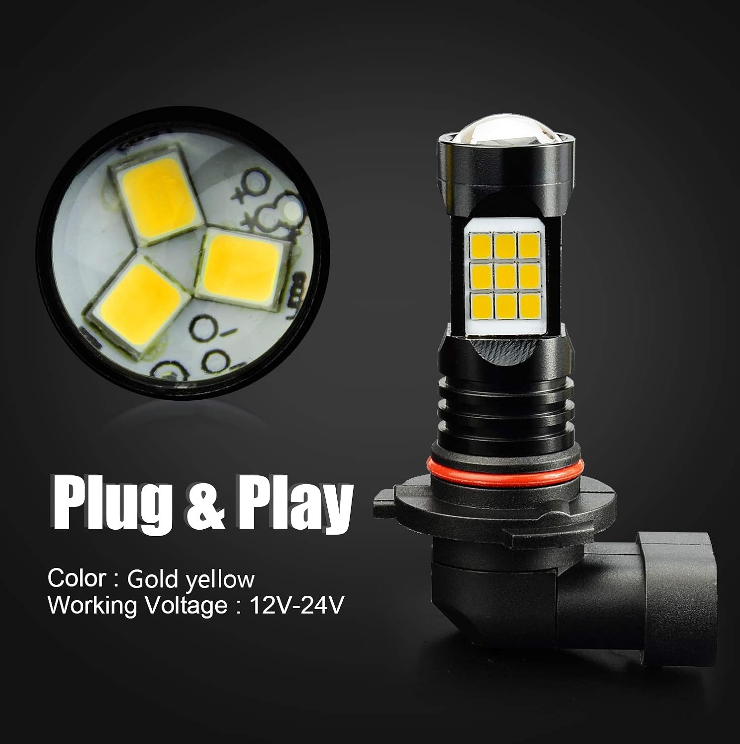 JDM ASTAR Extremely Bright PX Chips H10 9145 9140 LED Fog Light Bulbs, Golden Yellow