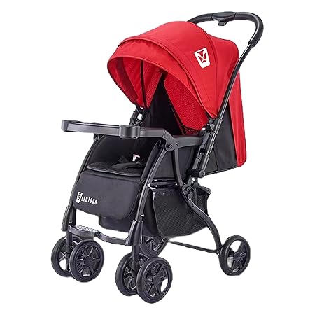 Leotoon Imperial Glide Stroller | Reversible Handle | 3 Levels Reclining | 5 Point Harness | XL Storage Baskets | 6 Sturdy Wheels | Unisex | Easy Fold Design | Dining Tray & Bottle Holder| Adjustable Footrest | (Red) (6-36 Months)