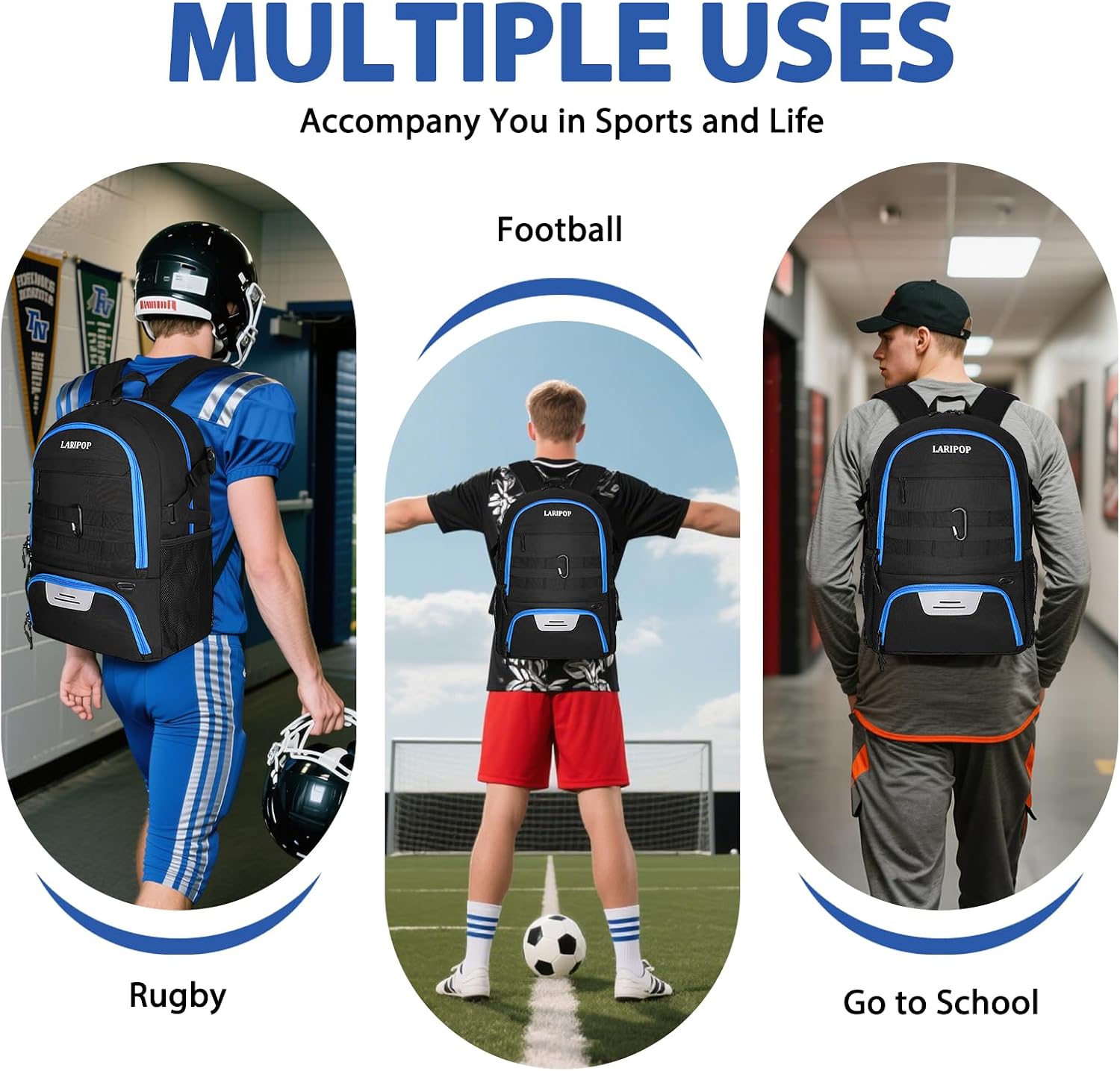 LARIPOP Soccer Backpack with Ball Holder & Shoe Compartment Large Capacity Youth Sports Bag for Training