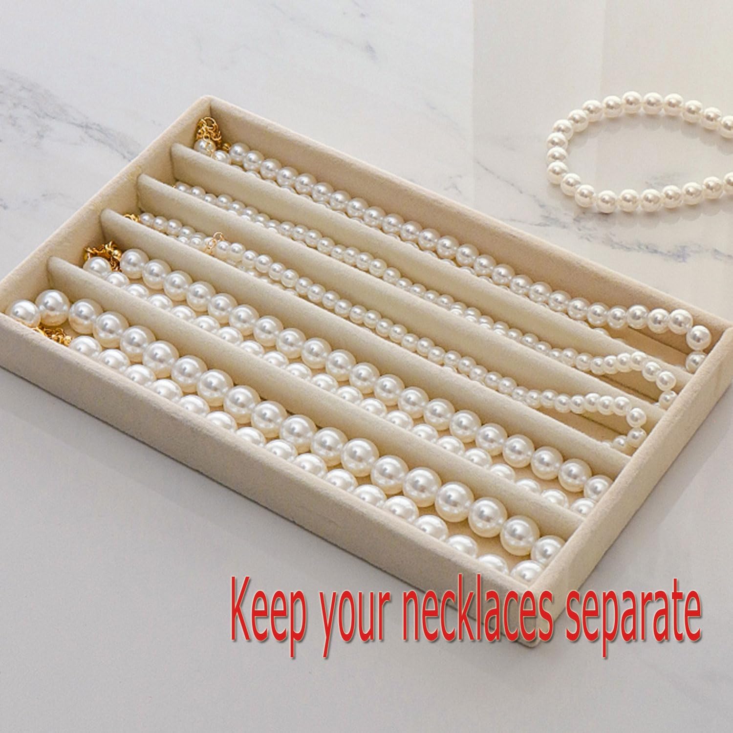 Necklace Organizer Box with Clear Lid, Dustproof Velvet Jewelry Holder Storage Display Case, Stackable Acrylic Necklace Tray Drawer Insert for Women and Girls (Beige,3 Drawers) - Image 5