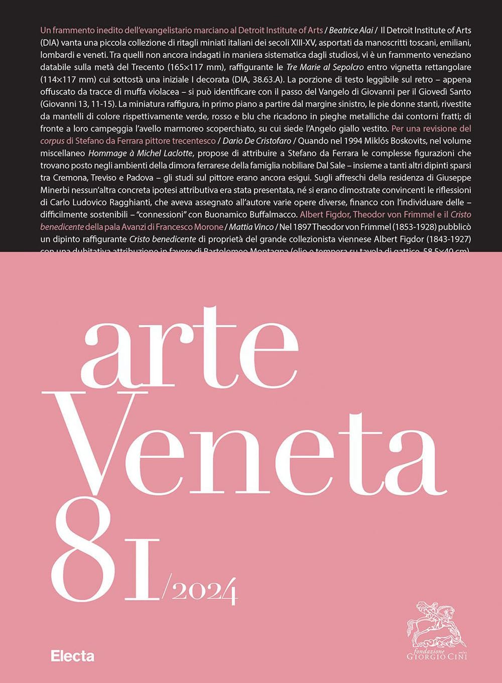 Arte veneta Rivista di storia dell'arte 2024 Vol 81 livre histoire de l'art