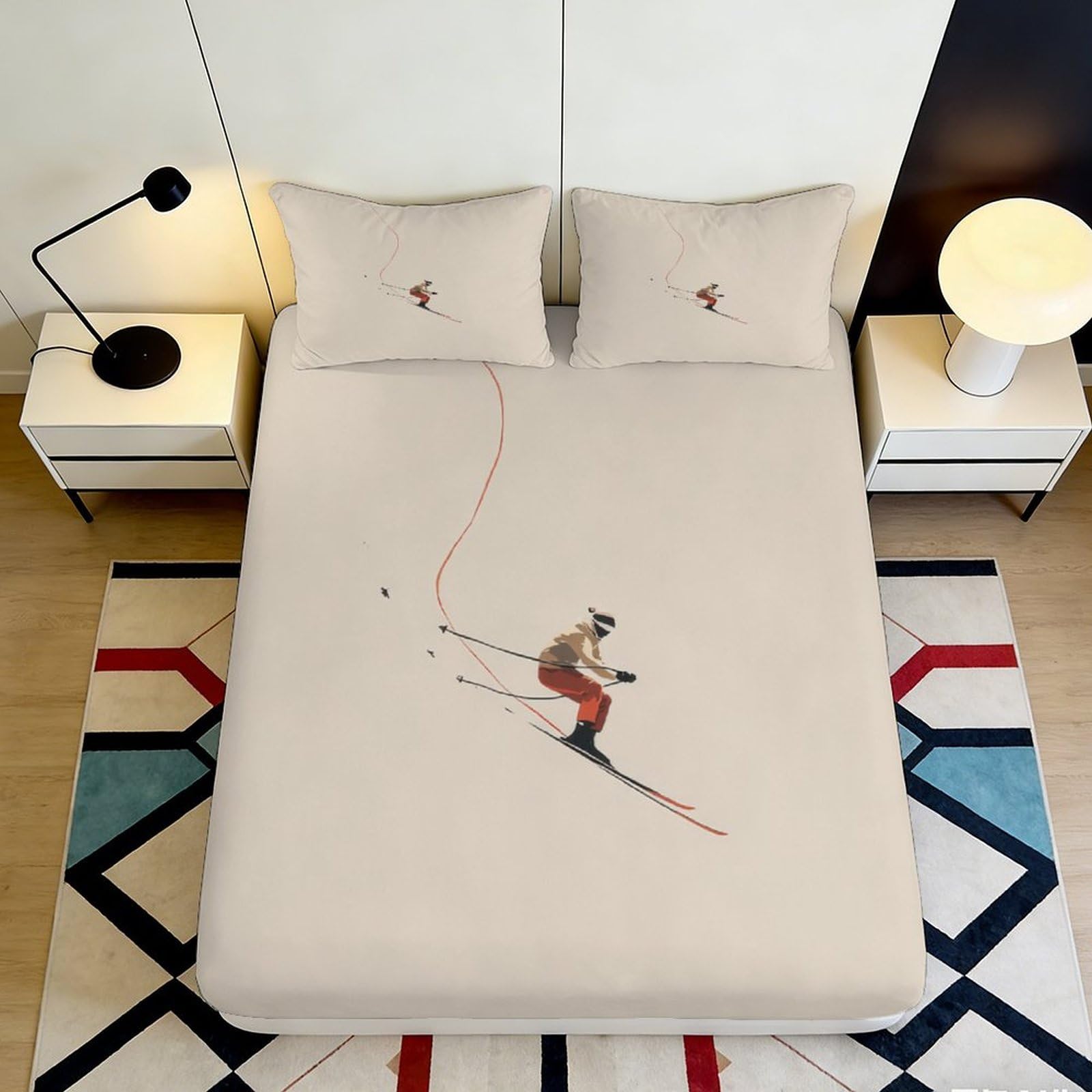 Pnayamiorkfel Style-9 3D Printed Skiing Athlete Fitted Sheet Microfiber Soft Anti-Slip Bed Cover Mountain Snow Bedroom Decor 90X200x25cm