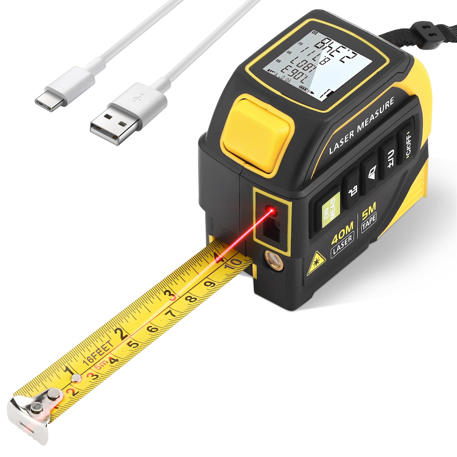 Laser Metro a Nastro 4 in 1, con Bluetooth, 5m e Telemetro Laser Metro a Nastro 100m, Misuratore Digitale con Livella Elettronica a Doppio Asse, Calcolo di Distanza, Superficie, Volume Disegno CAD