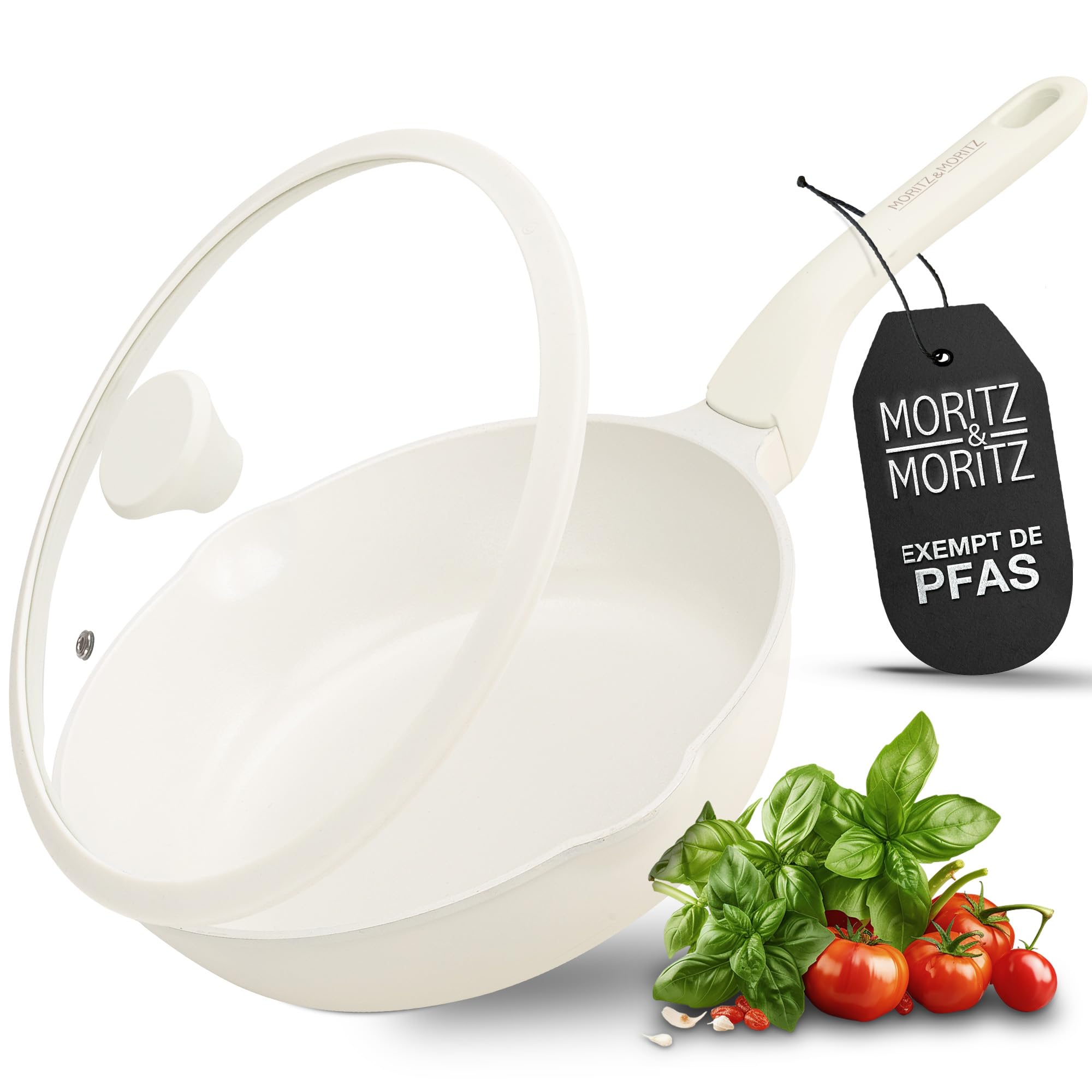 Poêle de 26 cm avec couvercle beige Moritz & Moritz pour tous feux