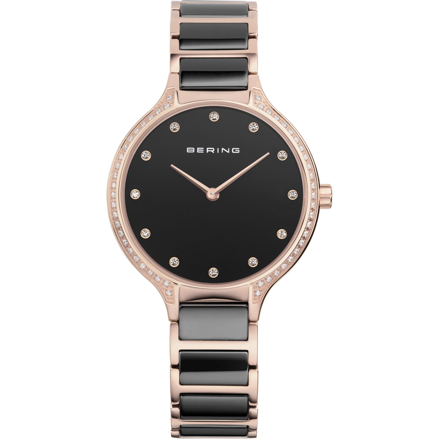 BERING Damen Quarz Uhr | Armbanduhr 34 mm Edelstahlgehäuse und Zifferblatt | Edelstahlband mit Keramikelementen | 3 ATM | 30434