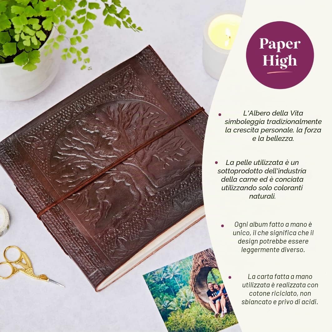 Album di fotografico grande formato Paper High in cuoio con stampa in rilievo, tema 'L'albero della vita' | Può contenere fino a 120 foto dalle dimensioni 6x4 o 60 7x5 | 24 x 26 cm