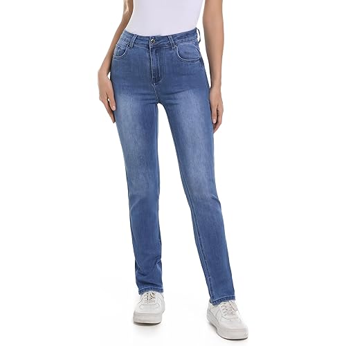 Women Straight Leg Jeans High Waisted Mom Jeans for Women Stretchy Casual Denim Pants with Pockets