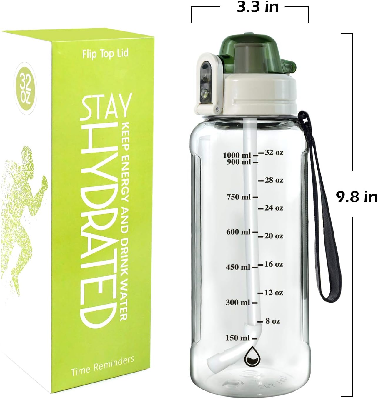 Water Bottle with Straw, Large Capacity Motivational Water Bottle With Times to Drink More, Flip Top Wide Mouth Clear Water Jug, Reusable Sports Water Bottle Leakproof Tritan Bpa Free
