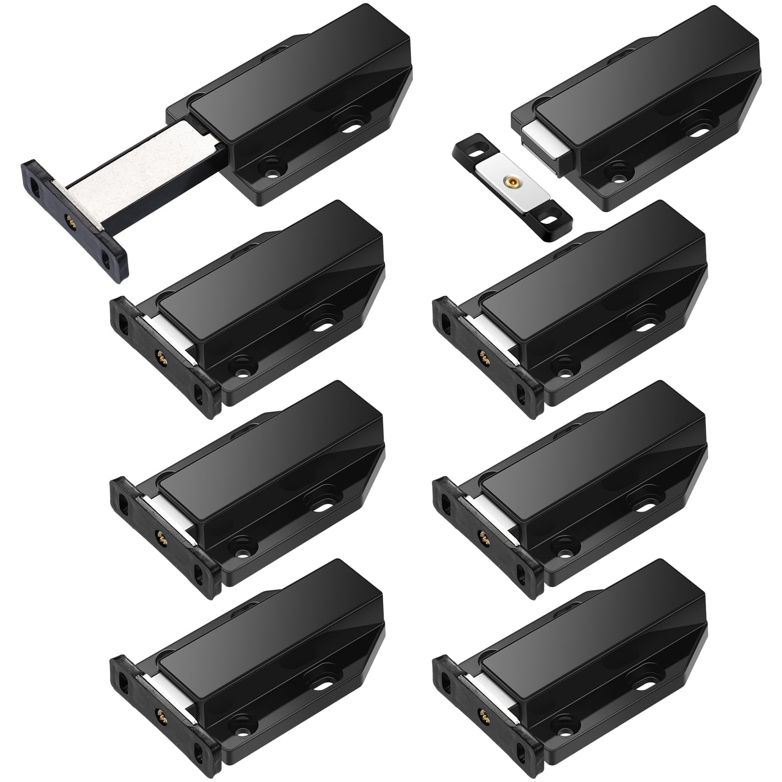 KASTWAVE Heavy Duty Magnetic Push Latch for Cabinets & Large Doors - 8 Pack Black Touch Release Hardware, Push to Open Kitchen Drawer Locks & Press Out Catch System
