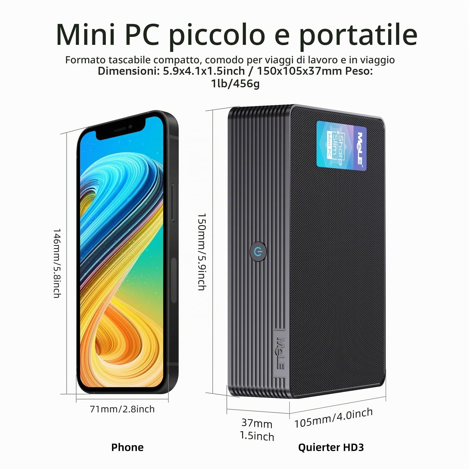Mele QuieterHD3 Mini PC Celeron N5105 16GB 512GB Micro Computer, Piccolo Desktop Senza Ventola con Gigabit Ethernet WiFi, BT5.1 per Segnaletica Digitale Industriale Aziendale IoT