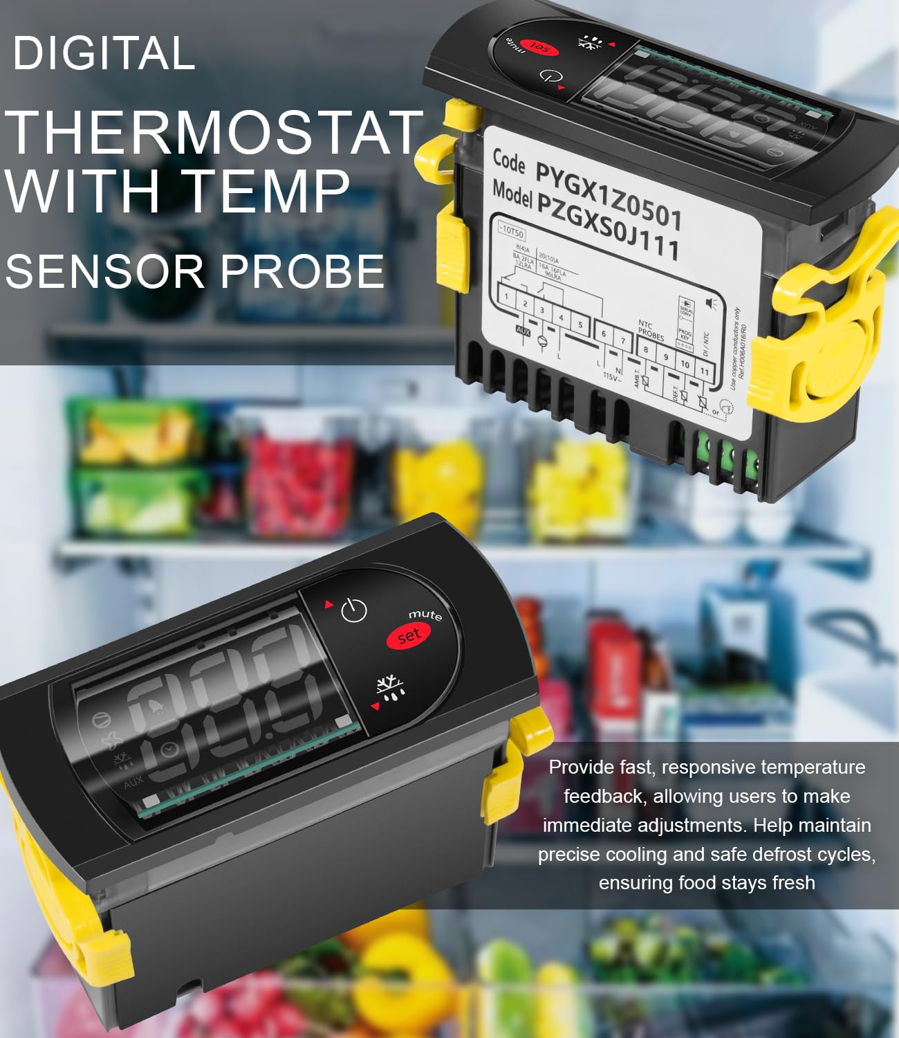 PZGXS0J111 - Termostato digitale con 2 sensori di temperatura NTC, adatto per Carel e tutti i tipi di frigorifero, 115 V