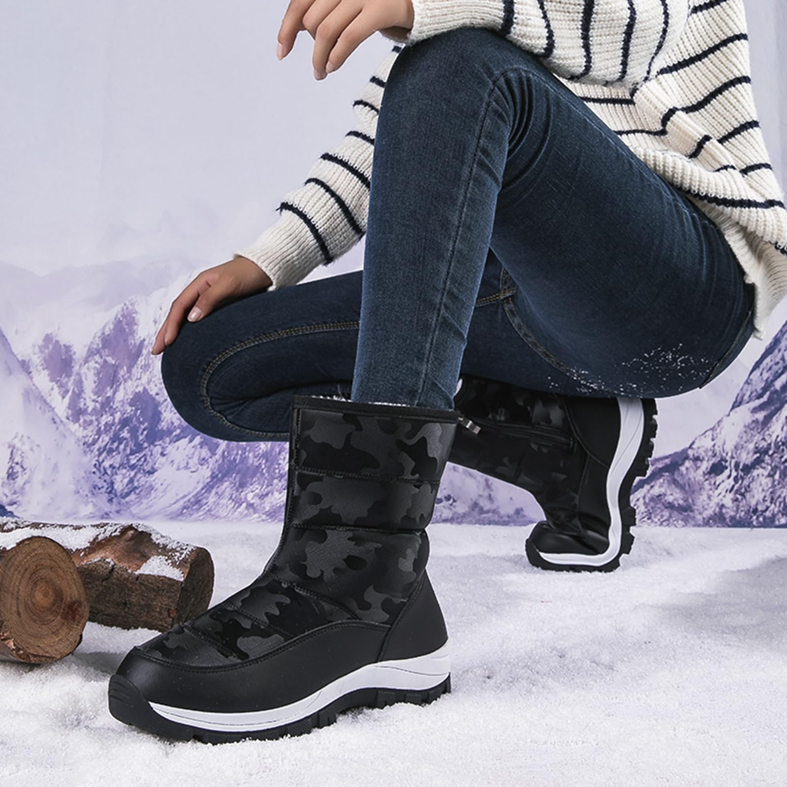 CUTEHEELS Damskie outdoorowe wodoodporne buty śniegowe, antypoślizgowe i trwałe, zimowe buty trekkingowe na zimną pogodę, do wędrówek, na kemping