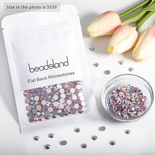 Vista 282 de Beadsland Diamantes de imitación de cristal con parte trasera plana, gemas redondas para arte de uñas y manualidades, pegamento fijo, violeta