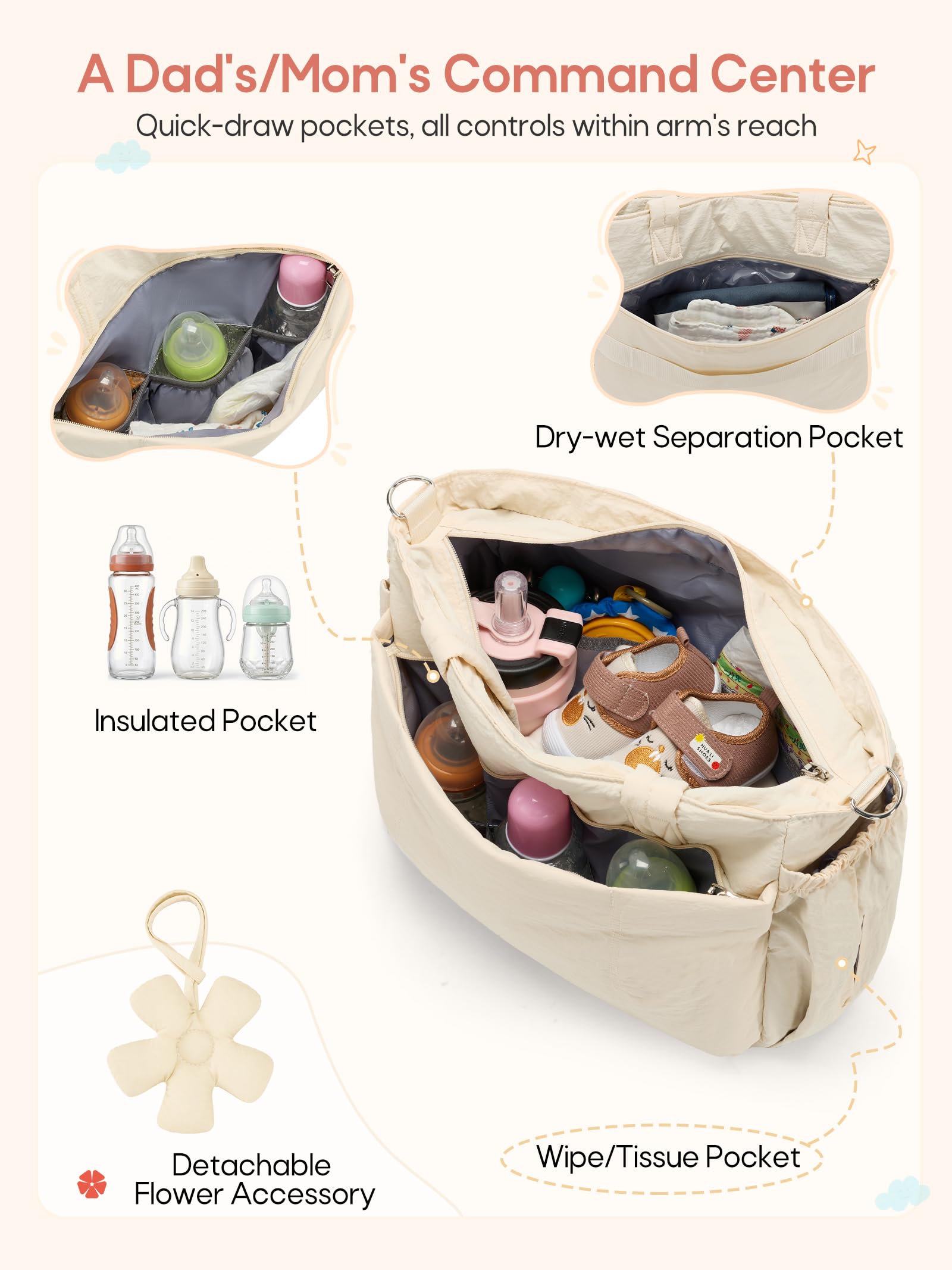 RAINSMORE Sac a Langer Bébé Grand avec Tapis à Langer Portable