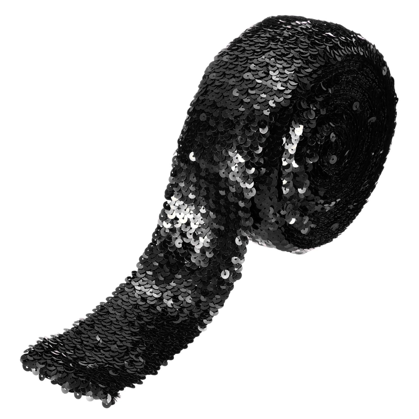 sourcing map 11 Yards 3 Inch Elastic Sequins Trim 8 Row Flat Sequin Strip Paillette Sequins Fabric Ribbon for Crafts DIY Sequin Fringe Sewing, Black