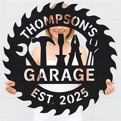 Miniatura 109 de Letrero personalizado de taller de garaje para hombres – Arte de pared de metal con nombre personalizado para entusiastas de autos, constructores y