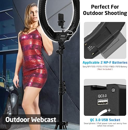 Miniatura 4 de IVISII Anillo de luz de 19 pulgadas con soporte y soporte para teléfono 60 W bicolor o para transmisión en vivomaquillaje video de