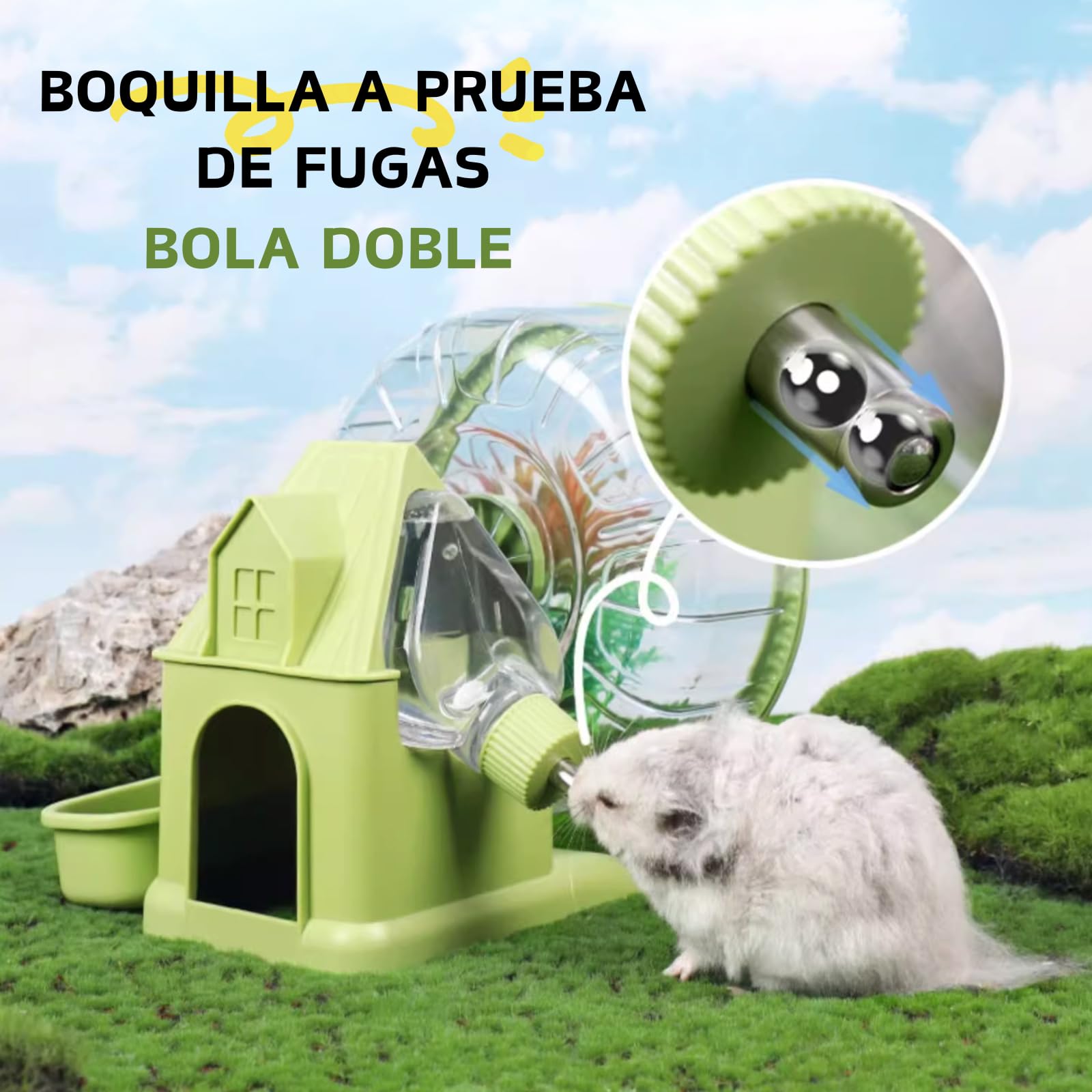 Rueda 4 en 1 para Hámster, Casa de Hámster con Rueda de Carreras, Cuenco de Comida, Botella de Agua y Escondite, Juguetes de Carreras y Ejercicio para Pequeños Animales (Verde, 16cm)