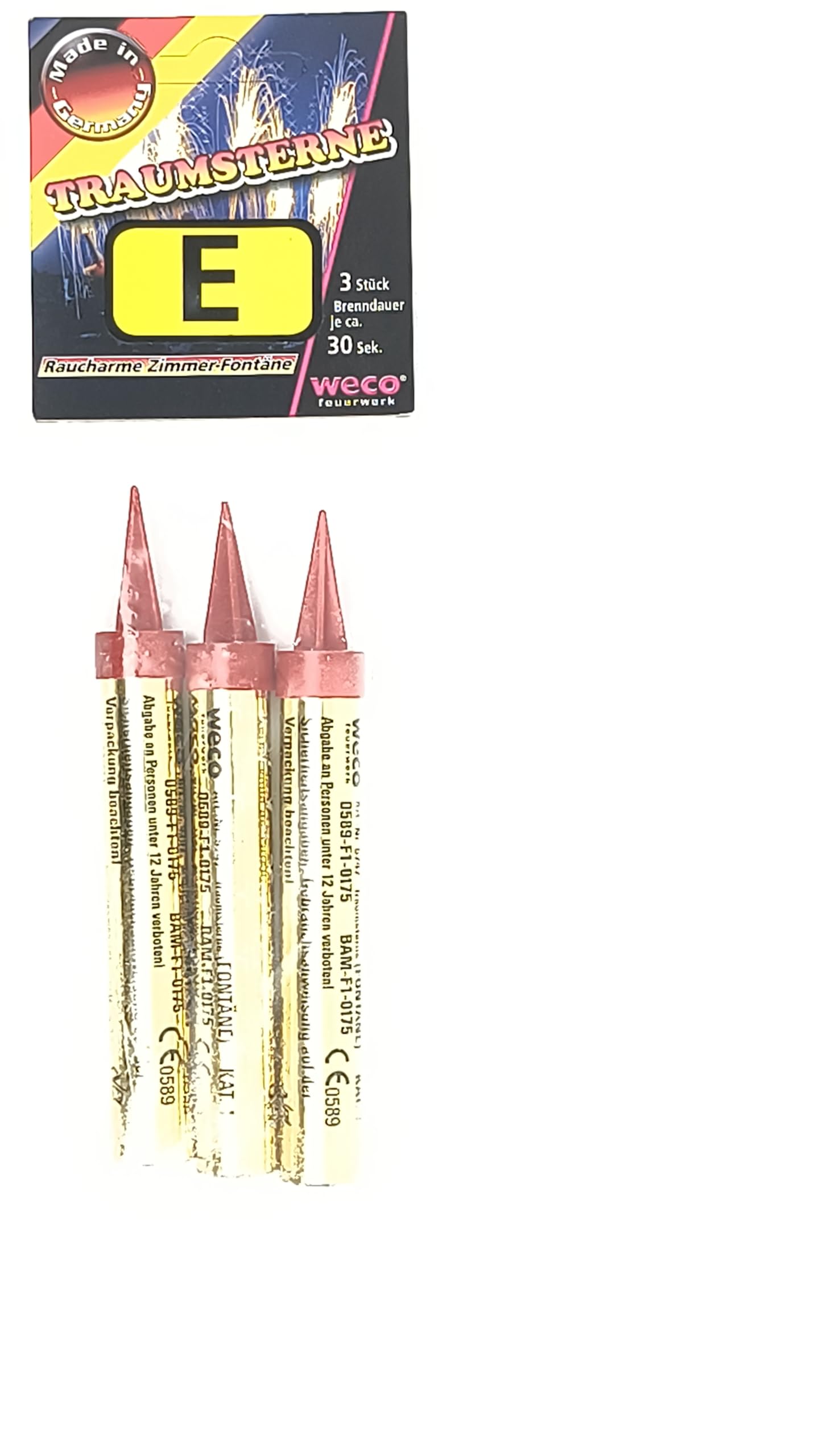 Weco 30 Sek. Tortenfontäne Zimmerfontäne Fantasy Eissterne Zaubersterne Eisfontäne Traumsterne mit Goldener Flamme für Verlobung Hochzeit Geburtstag und Deko für Kuchen Torten Gastropack Bigpack (100)