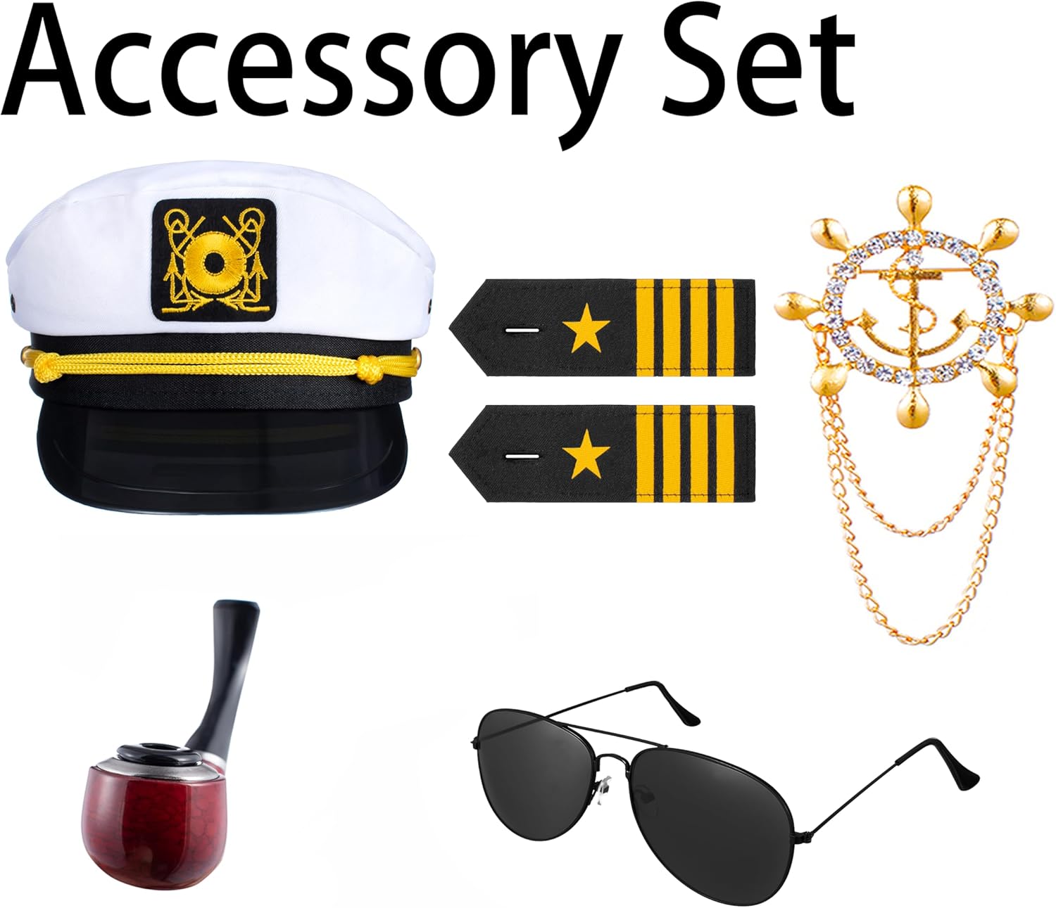 6PCS Men's Yacht Captain Sailor Costume Adult Shirt Hat Accessories Set Party Cosplay - Image 6
