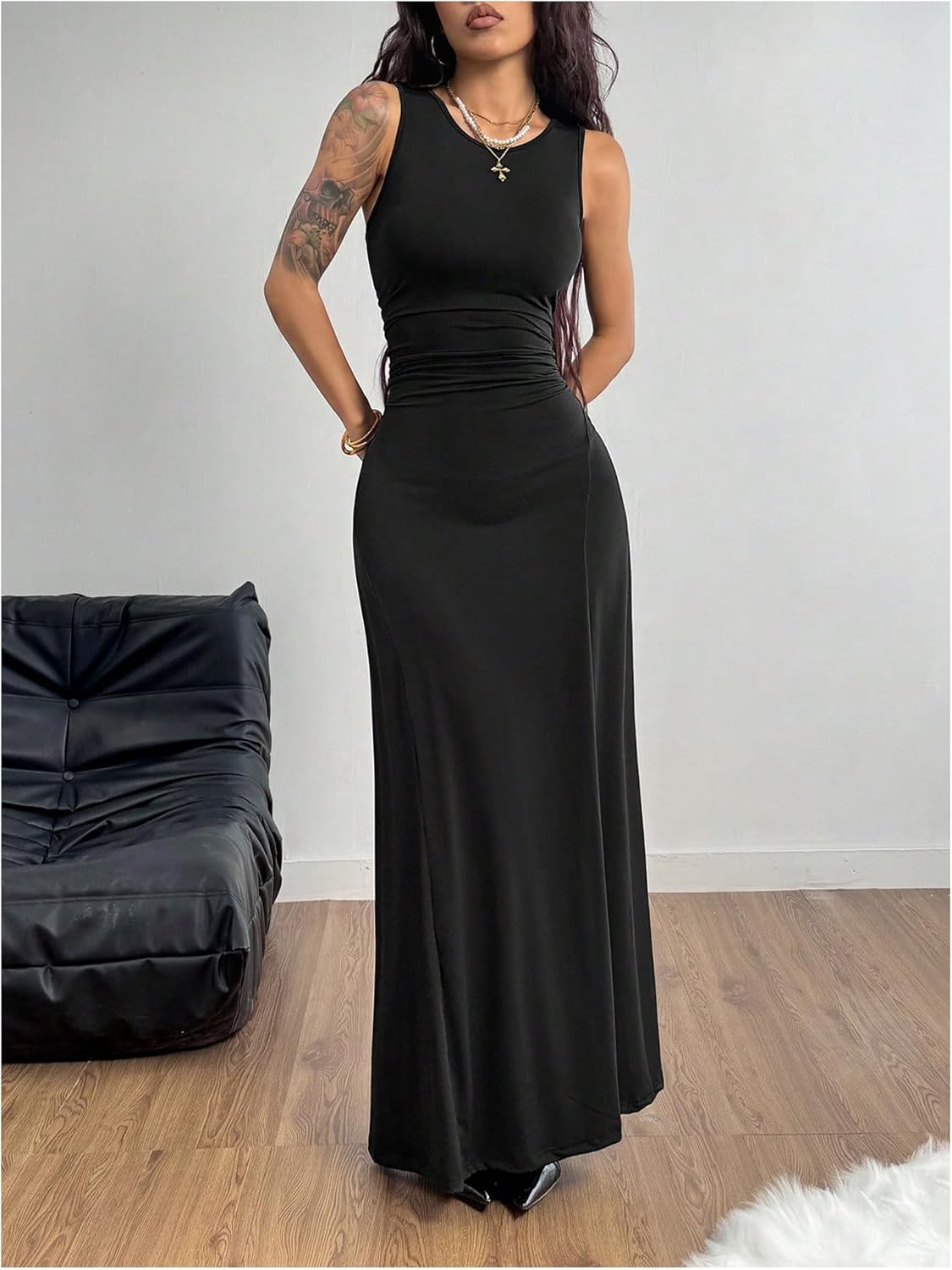 Milumia Women's Ruched Sleeveless Maxi Dress Elegant Ruffle A Line Party Tank Dresses - Image 2